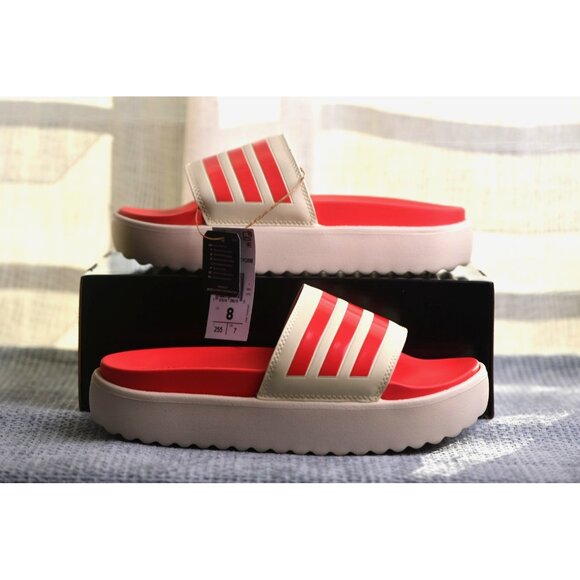 New! Size: 8 Women Adidas Adilette Platform Slides Vanilla Semi Lucid Red JP5676 - Picture 9 of 16